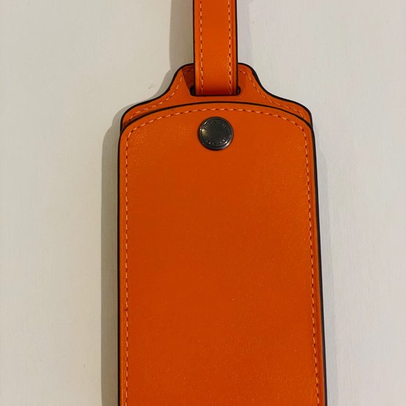 COACH LARGE LUGGAGE TAG IN LEATHER bright orange, plastic id window - Picture 8 of 16